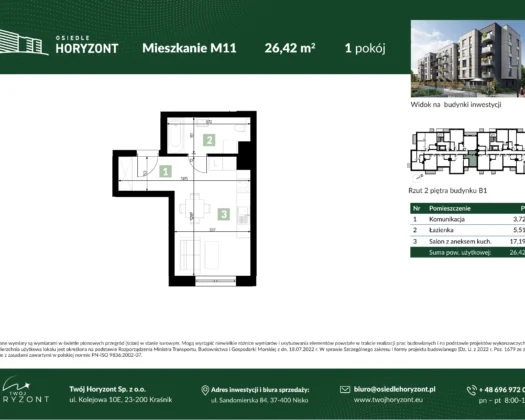 Karta mieszkania B1.M11 w inwestycji Osiedle Horyzont