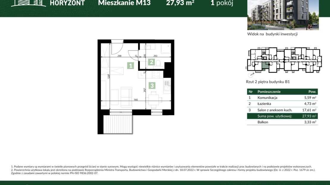 Karta mieszkania B1.M13 w inwestycji Osiedle Horyzont