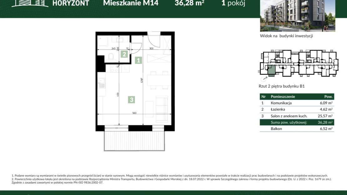 Karta mieszkania B1.M14 w inwestycji Osiedle Horyzont
