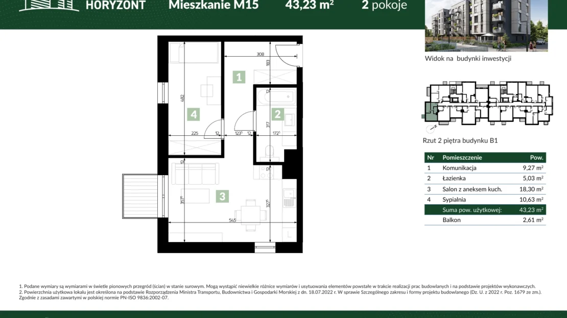 Karta mieszkania B1.M15 w inwestycji Osiedle Horyzont