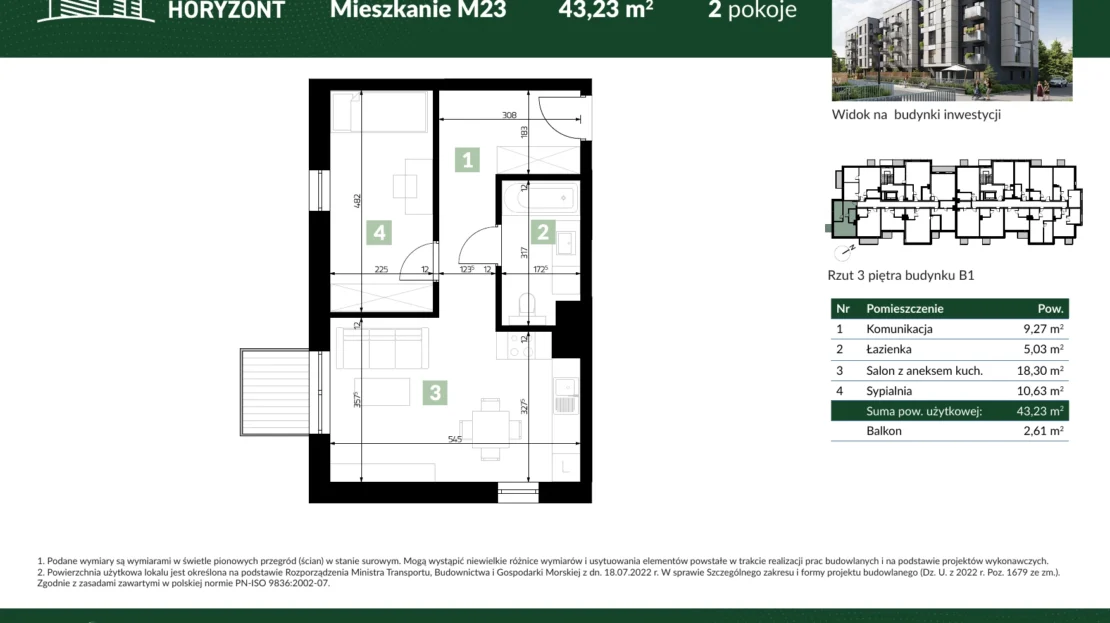 Karta mieszkania B1.M23 w inwestycji Osiedle Horyzont