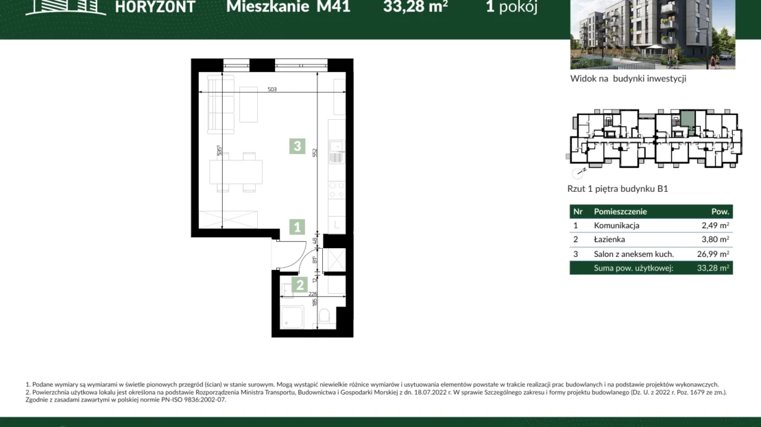Karta mieszkania B1.M41 w inwestycji Osiedle Horyzont