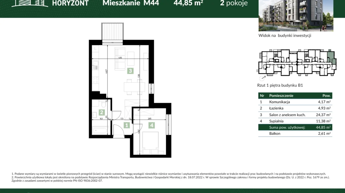 Karta mieszkania B1.M44 w inwestycji Osiedle Horyzont