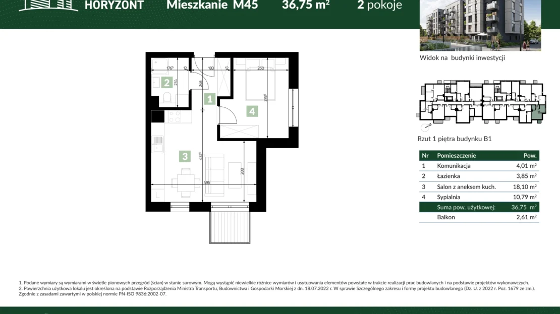 Karta mieszkania B1.M45 w inwestycji Osiedle Horyzont