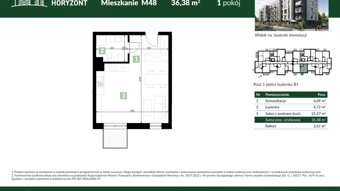 Karta mieszkania B1.M48 w inwestycji Osiedle Horyzont