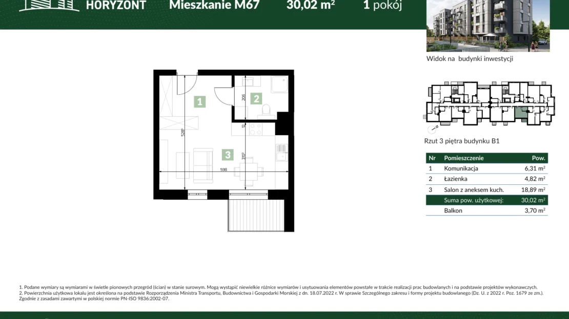 Karta mieszkania B1.M67 w inwestycji Osiedle Horyzont