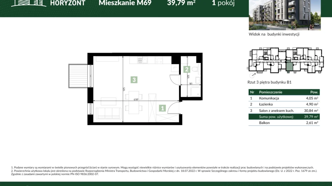 Karta mieszkania B1.M69 w inwestycji Osiedle Horyzont