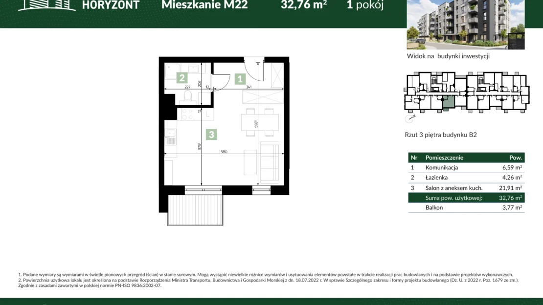 Karta mieszkania B2.M22 w inwestycji Osiedle Horyzont