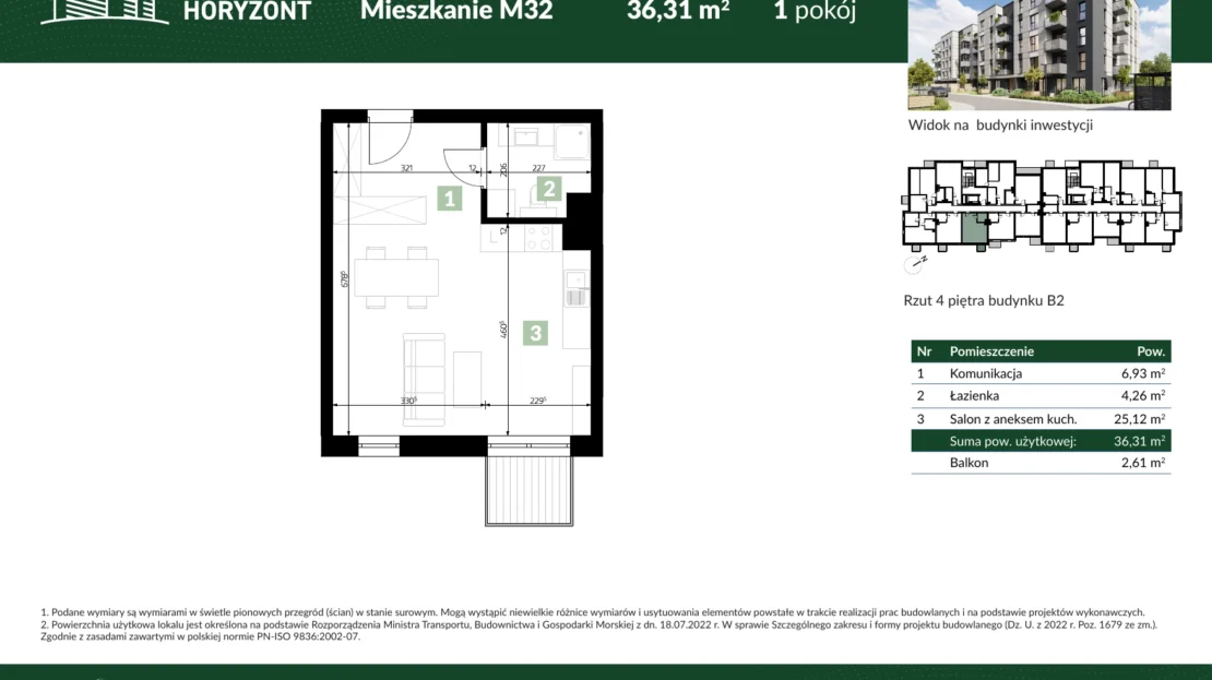 Karta mieszkania B2.M32 w inwestycji Osiedle Horyzont