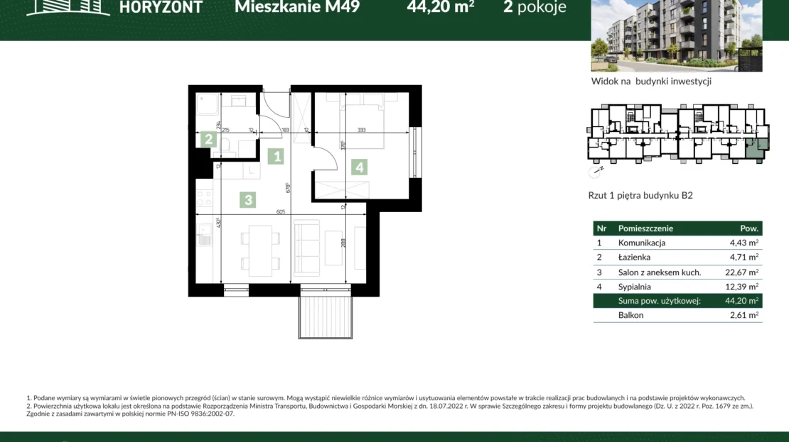 Karta mieszkania B2.M49 w inwestycji Osiedle Horyzont
