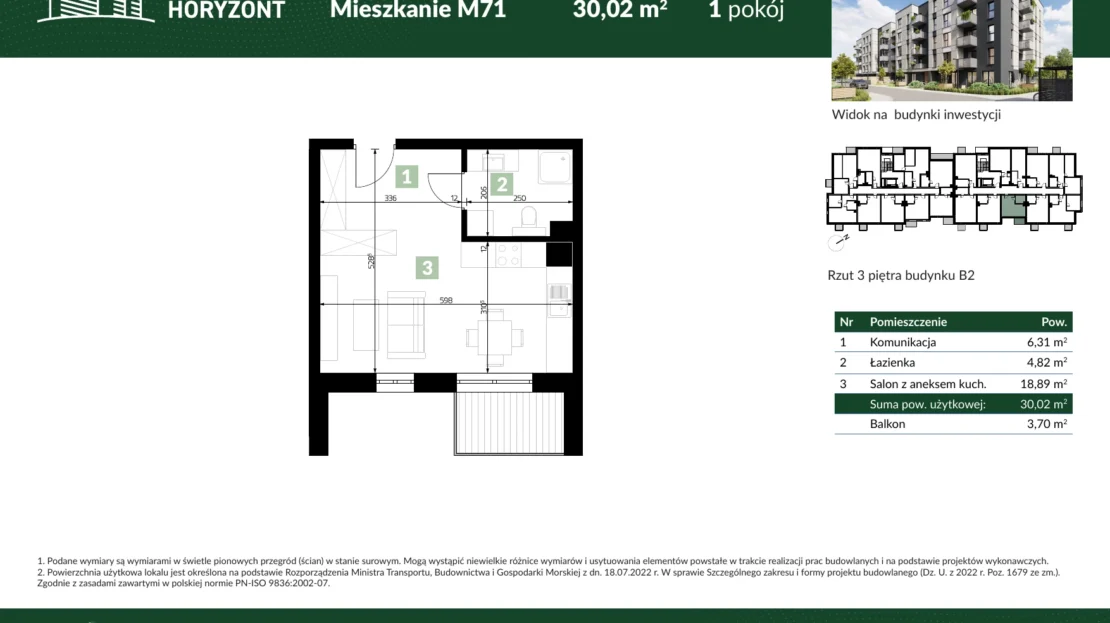 Karta mieszkania B2.M71 w inwestycji Osiedle Horyzont